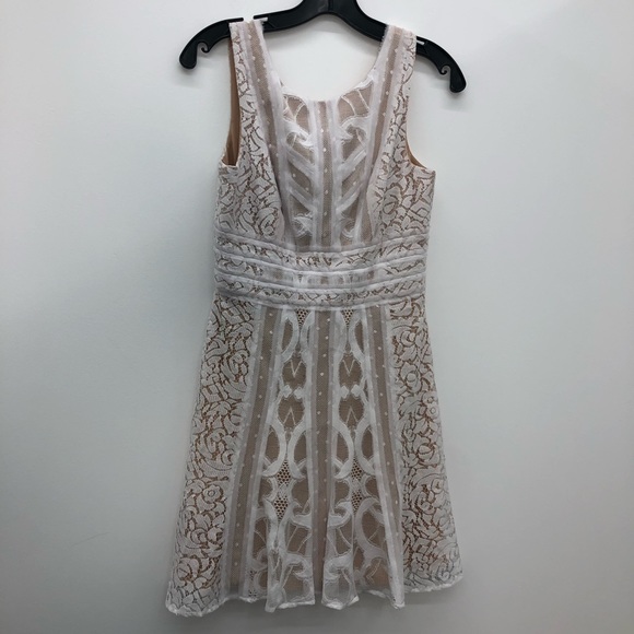 BCBG MaxAzria Kelly White Lace Tan Back Zip Dress - Picture 1 of 6